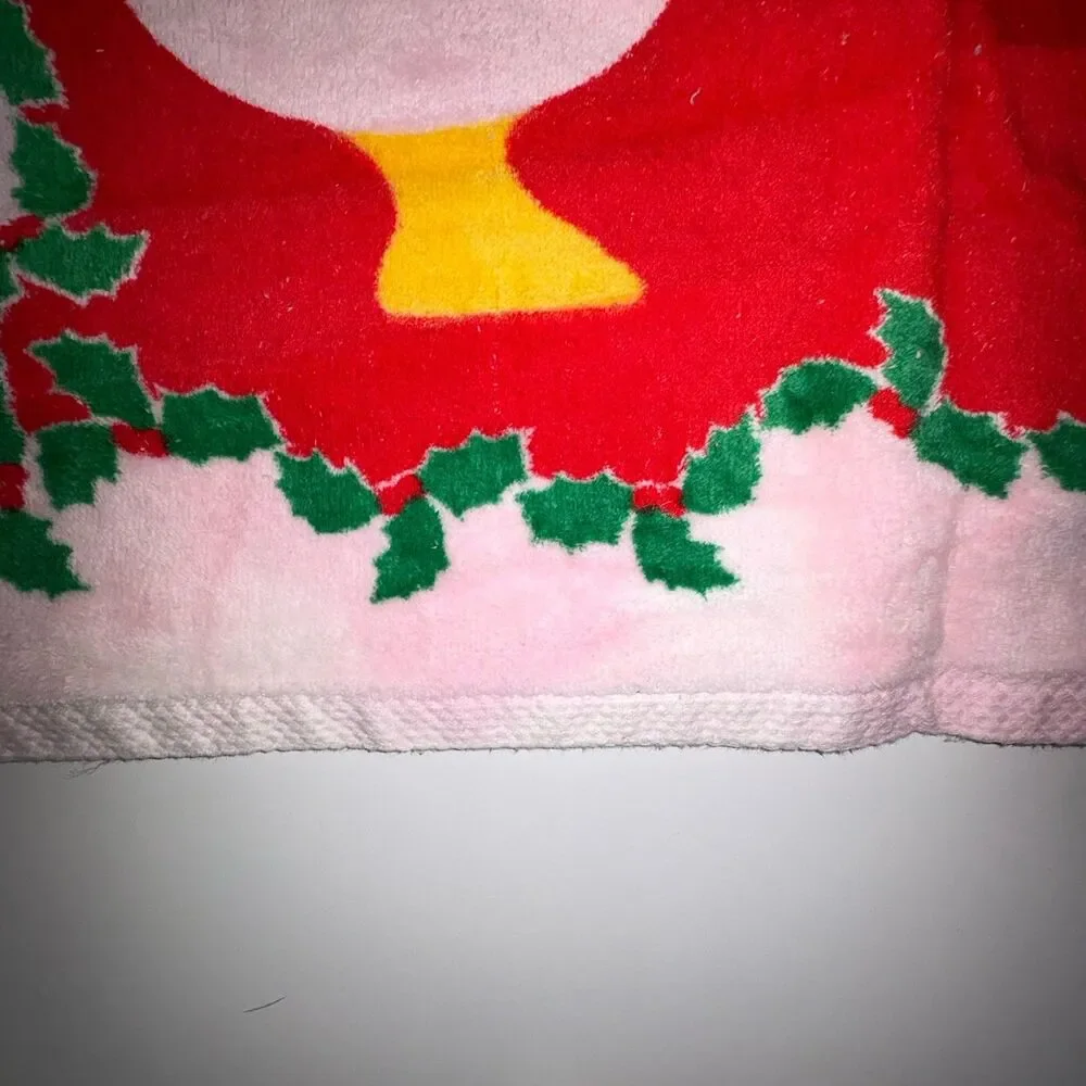 Fieldcrest Vtg Holiday Bath Towels Goose Duck Holly Wreath Set Of 2 Pink Red
